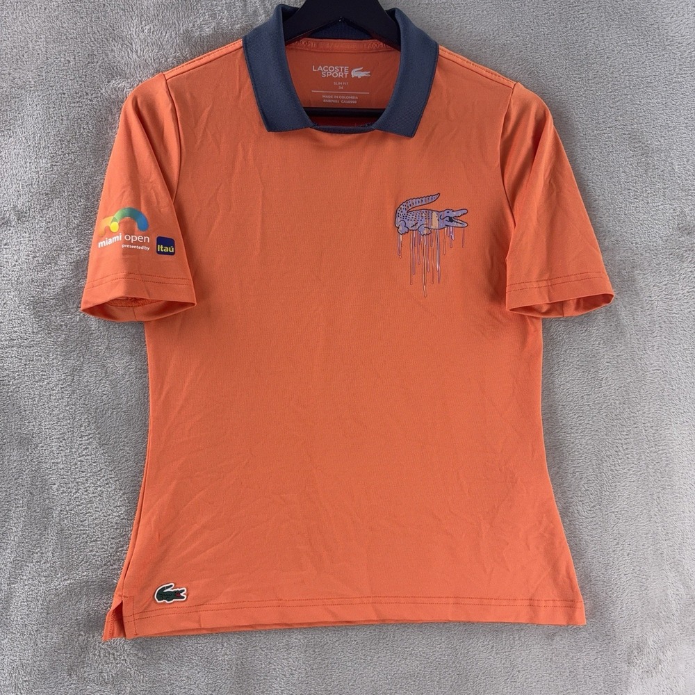 Lacoste Sport Miami Open Polo Shirt Womens Size 34 Orange Slim Fit Tennis